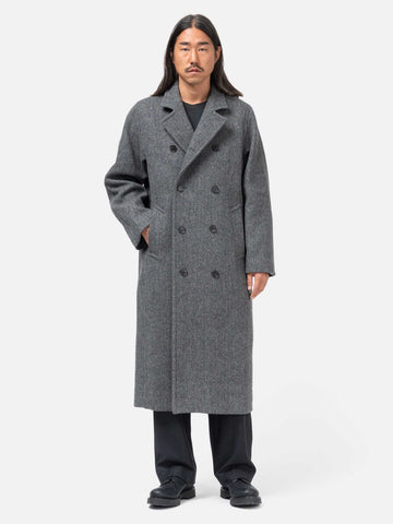 AURALEE Shetland Wool Double Cloth Coat Grey Herringbone, Coats