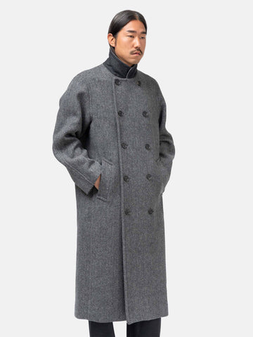 AURALEE Shetland Wool Double Cloth Coat Grey Herringbone, Coats