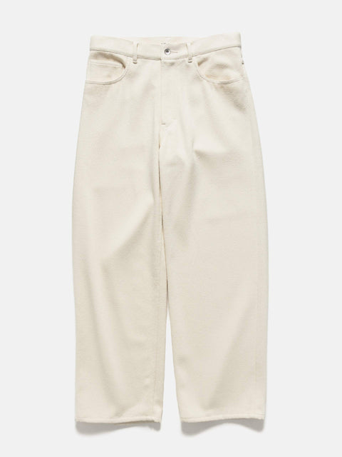 AURALEE Silk Nep Denim 5P Wide Pants Ivory White, Pants
