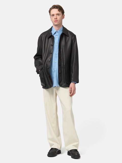 AURALEE Silk Nep Denim 5P Wide Pants Ivory White, Pants