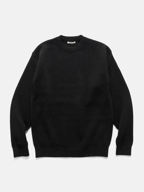 AURALEE Super Fine Wool Rib Knit P/O Black, Sweaters