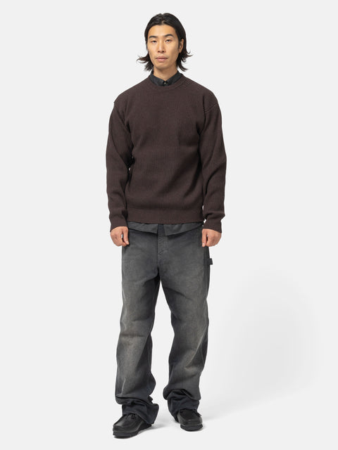 AURALEE Super Fine Wool Rib Knit P/O Top Brown, Sweaters