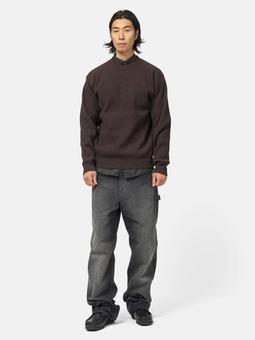 AURALEE Super Fine Wool Rib Knit P/O Top Brown, Sweaters