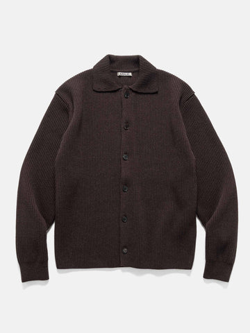 AURALEE Super Fine Wool Rib Knit Shirt Cardigan Top Brown, Cardigans