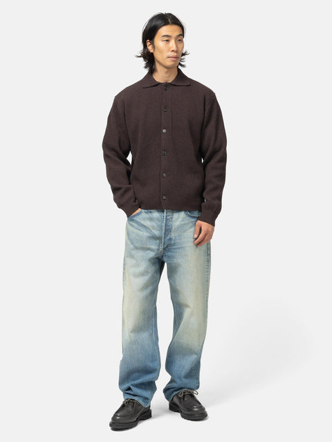 AURALEE Super Fine Wool Rib Knit Shirt Cardigan Top Brown, Cardigans