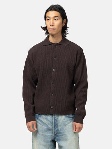 AURALEE Super Fine Wool Rib Knit Shirt Cardigan Top Brown, Cardigans