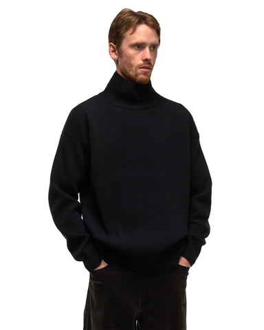 AURALEE Super Fine Wool Rib Knit Turtle Black, Sweaters