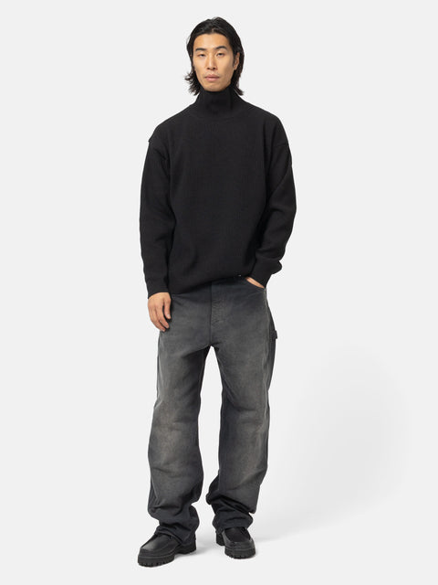 AURALEE Super Fine Wool Rib Knit Turtle Neck Black, Sweaters