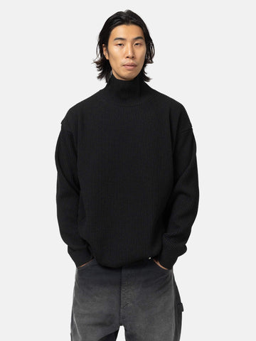 AURALEE Super Fine Wool Rib Knit Turtle Neck Black, Sweaters