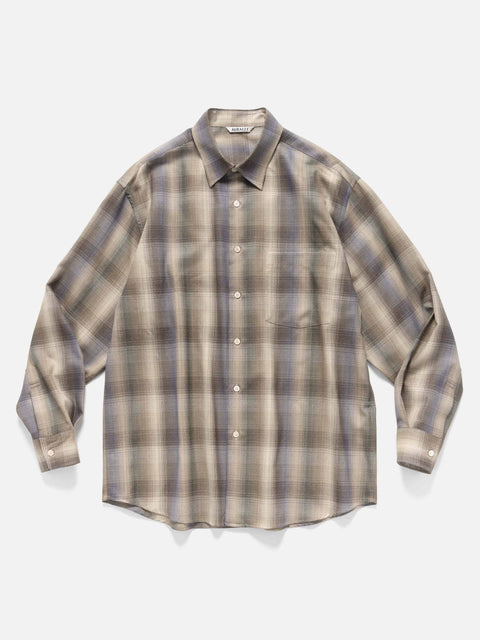 AURALEE Super Light Wool Check Shirt Brown Blue Check, Shirts
