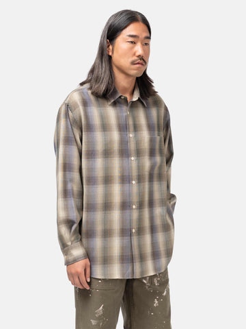 AURALEE Super Light Wool Check Shirt Brown Blue Check, Shirts