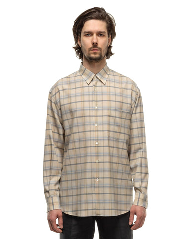 Super Light Wool Check Shirt Light Beige Check - HAVEN