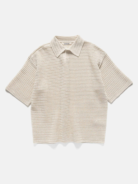 AURALEE Tussah Silk Cotton Mesh Knit Skipper Polo Ivory, Shirts