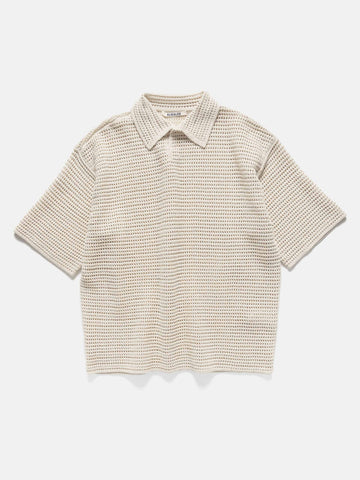 AURALEE Tussah Silk Cotton Mesh Knit Skipper Polo Ivory, Shirts