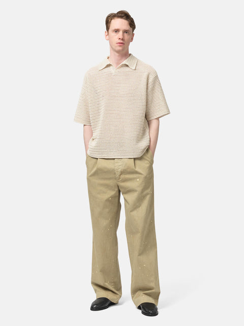 AURALEE Tussah Silk Cotton Mesh Knit Skipper Polo Ivory, Shirts