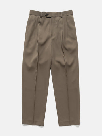 Flat shot of the AURALEE Light Wool Max Gabardine Two-Tuck Slacks Dark in Olive Brown