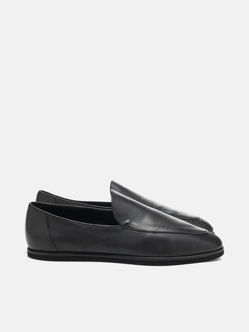 Side view of the AURALEE Soft Leather Loafers in Black