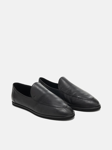 Three-quarter view of the AURALEE Soft Leather Loafers in Black