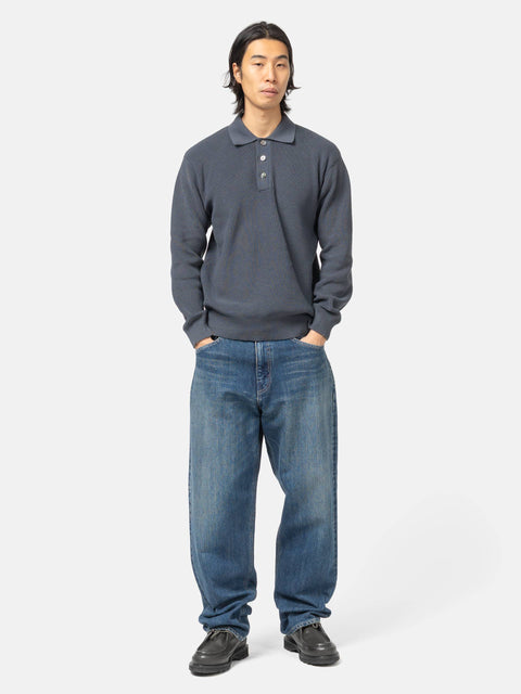 BEAMS 12 Gauge Knit Polo Charcoal Grey, Polos