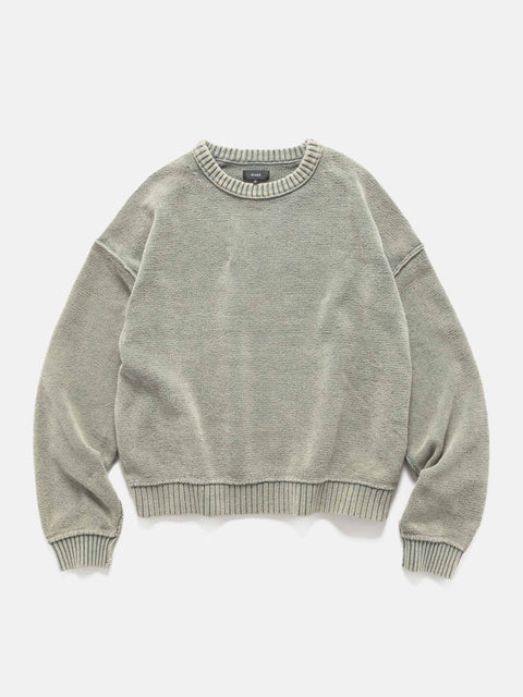 BEAMS 5 Gauge Garment Dye Cotton Crew Neck Olive, Sweaters