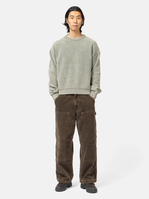 BEAMS 5 Gauge Garment Dye Cotton Crew Neck Olive, Sweaters