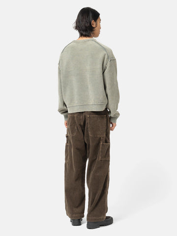 BEAMS 5 Gauge Garment Dye Cotton Crew Neck Olive, Sweaters