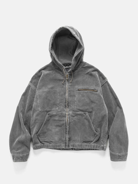 BEAMS Faded Corduroy Hooded Blouson Charcoal Grey, Jackets