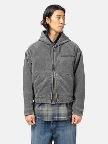 BEAMS Faded Corduroy Hooded Blouson Charcoal Grey, Jackets