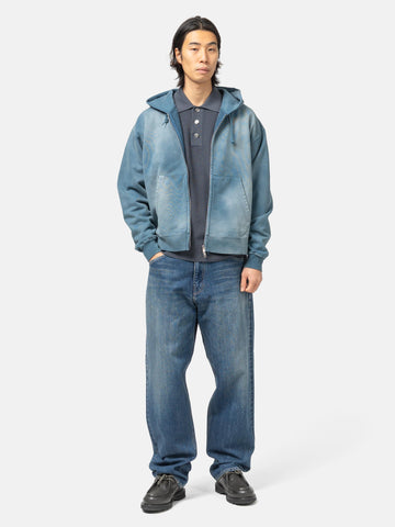BEAMS Short Fit Faded Full Zip Hoodie Blue, Hoodies