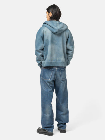 BEAMS Short Fit Faded Full Zip Hoodie Blue, Hoodies