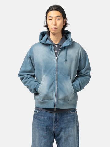 BEAMS Short Fit Faded Full Zip Hoodie Blue, Hoodies