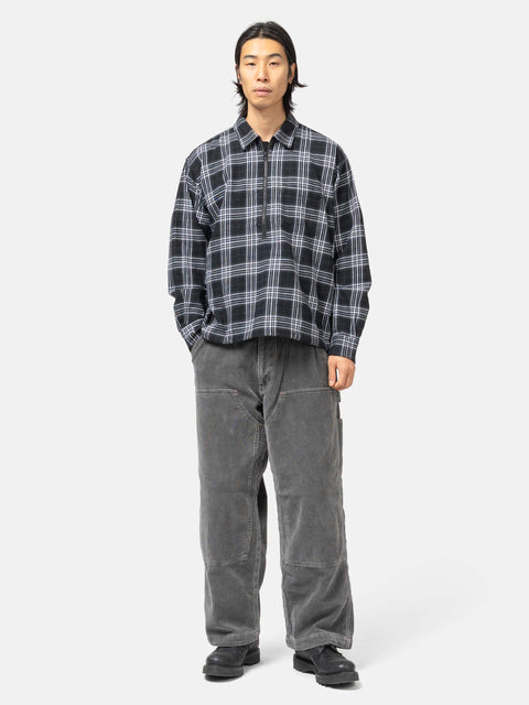 BEAMS Half Zip Pullover Shirt Black Check, Shirts