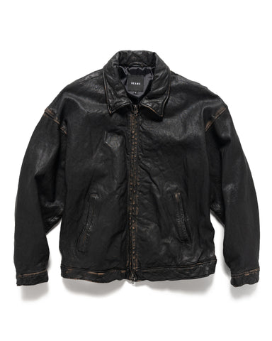 BEAMS Leather Zip Jacket Black, Outerwear