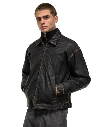 BEAMS Leather Zip Jacket Black, Outerwear