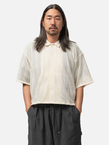 BEAMS Mesh Open Collar Shirt Off White, Shirts