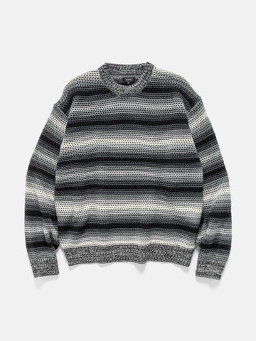 BEAMS Mesh Stripe Crew Neck Black, Sweaters