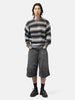 BEAMS Mesh Stripe Crew Neck Black, Sweaters