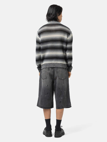 BEAMS Mesh Stripe Crew Neck Black, Sweaters