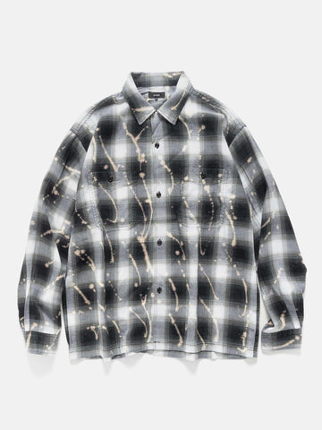 BEAMS Ombre Bleach Open Collar Black, Shirts
