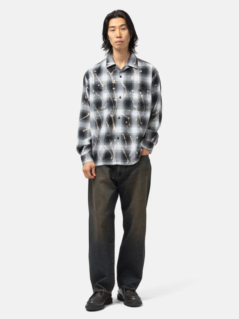 BEAMS Ombre Bleach Open Collar Black, Shirts