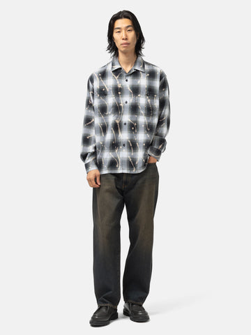 BEAMS Ombre Bleach Open Collar Black, Shirts