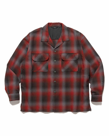 BEAMS Ombre Open Collar Flannel Shirt Red, Shirts