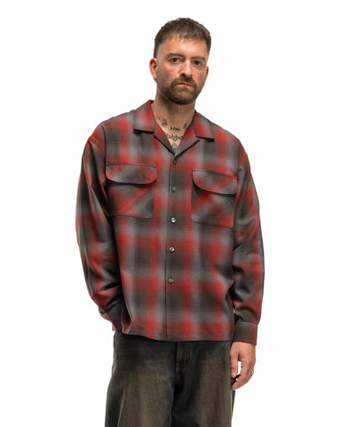 BEAMS Ombre Open Collar Flannel Shirt Red, Shirts