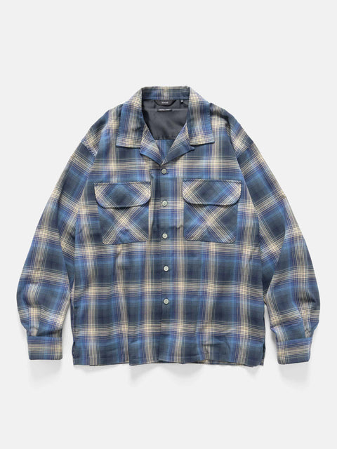 BEAMS Ombre Check Open Collar Shirt Navy, Shirts