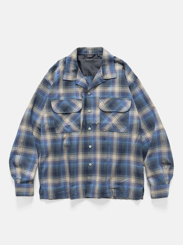 BEAMS Ombre Check Open Collar Shirt Navy, Shirts