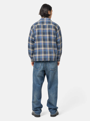 BEAMS Ombre Check Open Collar Shirt Navy, Shirts