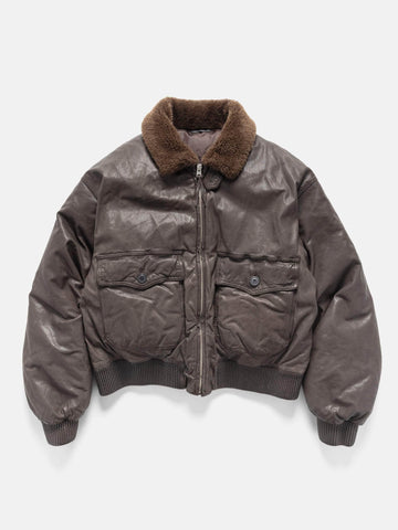 BEAMS Short Down G1 Leather Jacket Dark Brown, Bomber Jackets