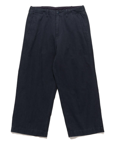 BEAMS Wide Chino Trousers Navy, Bottoms