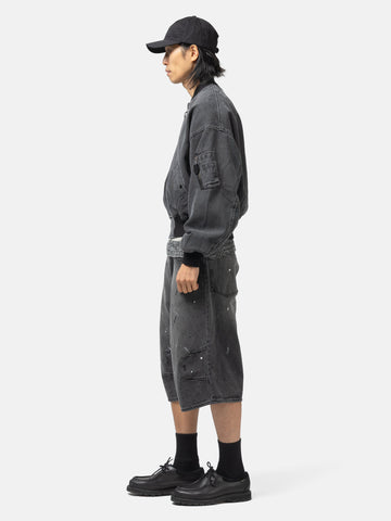 BEAMS Wide Denim Three Quarter Pants Black Used, Shorts