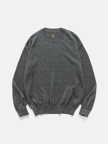 Batoner Washed High Count Linen Crew Neck Charcoal, Sweaters